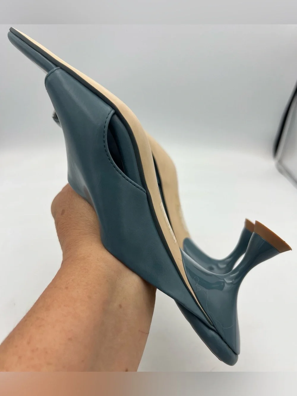 Jeffrey Campbell Dusty Blue/Yellow Slide Sandal/Mule Square Toe Women’s Size 8.5